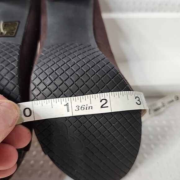 PeepToe Pumps Brown Cone High Heels,Suede size 6.5 Gold Metallic Accent BodyCon - Picture 11 of 12